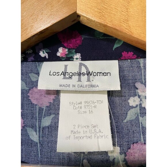 Vintage Los Angeles Woman Women's Dress and‎ Cover Floral Navy Set Size 16 - Picture 7 of 9